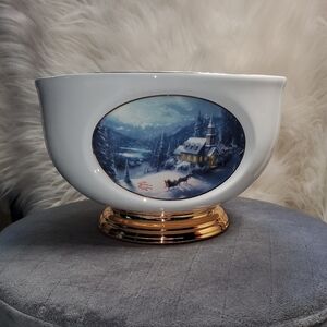 Thomas Kinkade White and Gold Decorative Bowl